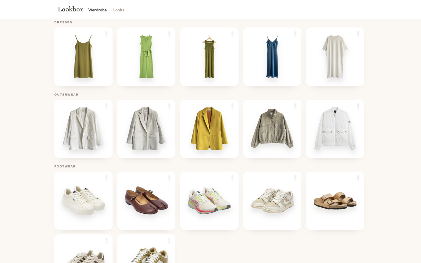 Lookbox wardrobe on desktop