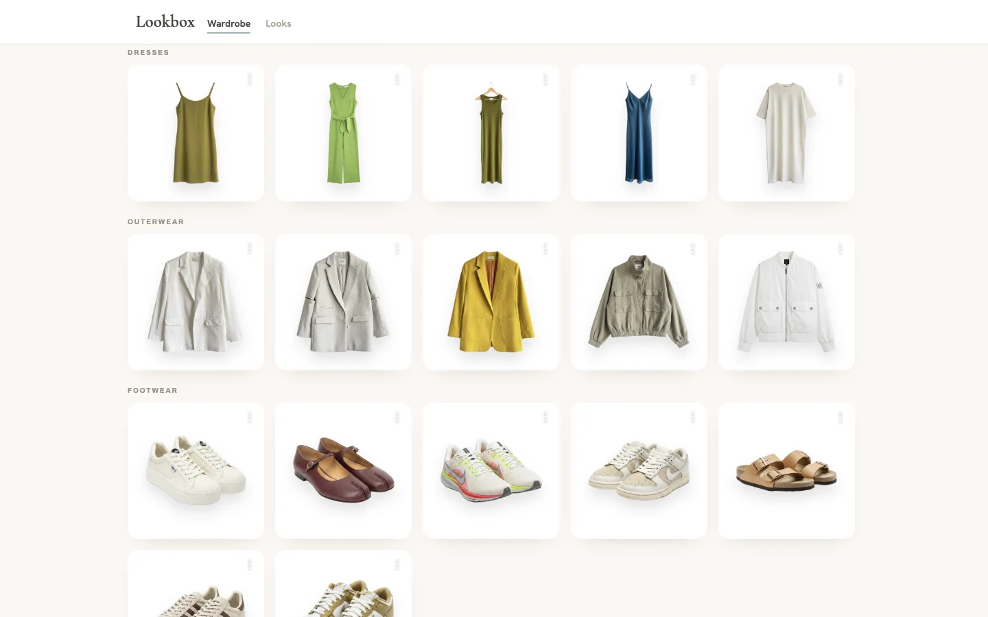 Lookbox wardrobe on desktop